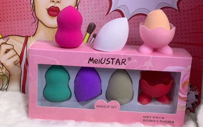 3pcs Makeup Sponge Set With Holder