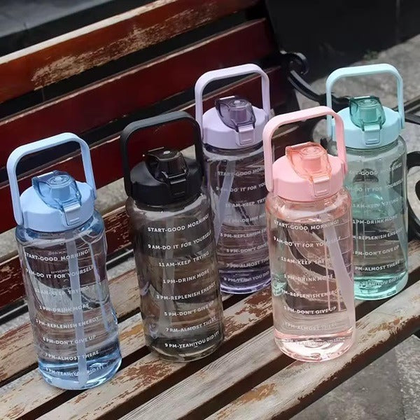 2000ml Transparent Motivational Water Bottle with Time Marker, Leakproof Durable Non-Toxic Sipper Water Bottle For Office, School Gallon Bottle For Gym