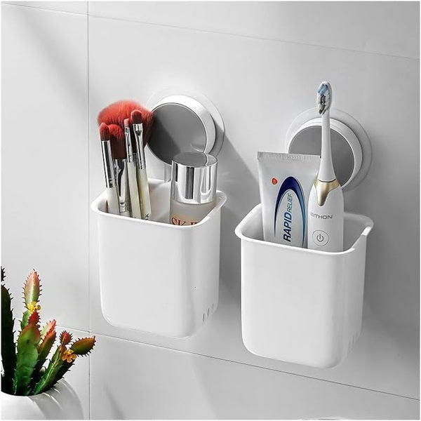 Wall Mounted Toothbrush Holder With Sticker, Toothbrush Holders for Bathroom, Plastic Wall Mounted Self Adhesive, Toothbrush Holder for Toothbrushes, Toothpaste, Shaver, Razor & Brush Holder