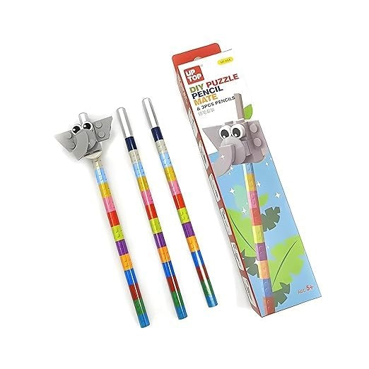 DIY Puzzle Pencil Mate, 1 Bock Set & 3pcs of Pencil, Elephant DIY Puzzle Pencil Mate for kids Pencil Set for kids Birthday Return Gifts School Stationery Set For Boys & Girls