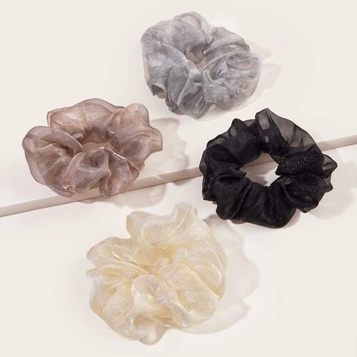 Organza Plain Scrunchies (Large Size), Luxury Organza Scrunchies Anti-Hair-Breakage, Hair Ties, Scrunchies Set for Girls Rubber Bands for Girls and Women