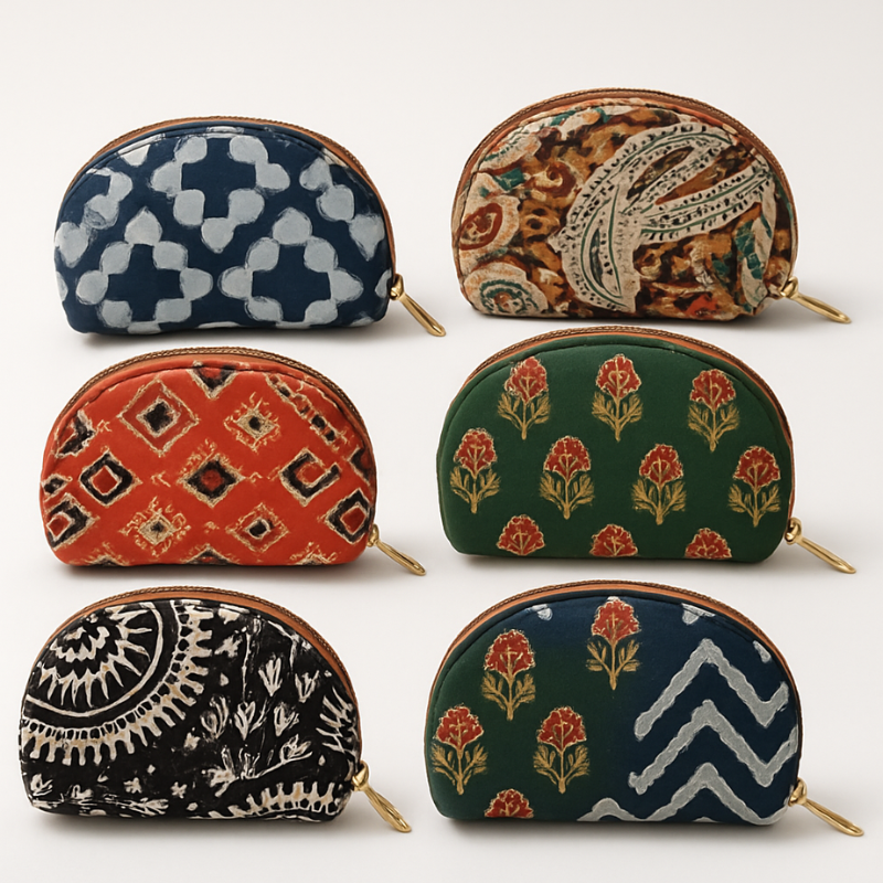 Handblock Printed Fabric Coin Pouch – Compact Travel Pouch for Women (Random Print-Pack of 1)
