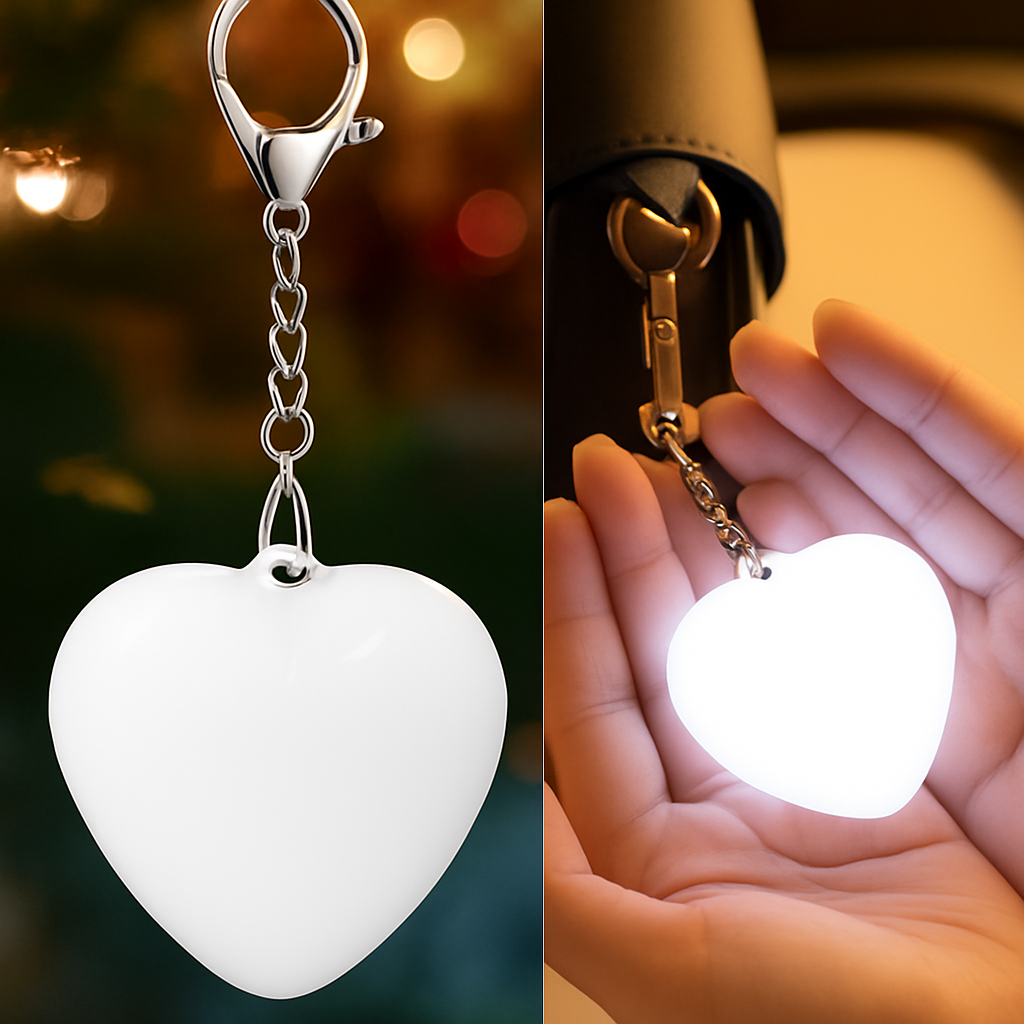 Heart Shaped Keychain Flashlight – USB Rechargeable Mini Safety Torch, Sensor Touch Night Light for Handbag & Purse (Pack of 1)