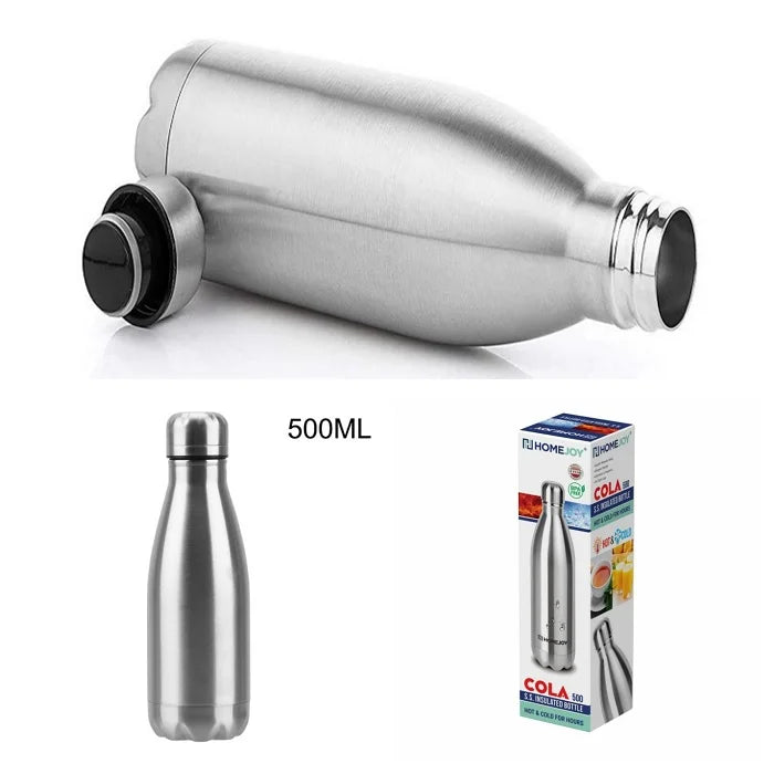 12 Hours Cold Water Guarantee Home Joy Hot & Cold Cola Bottle 500 ml + Free Bottle Brush, Stainless Steel Water Bottle