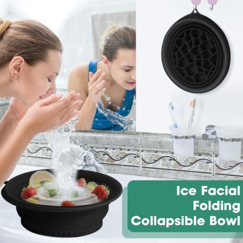 Ice Facial Silicone Bowl with Ice Tray Lid | Foldable Face Ice Bowl for Skin Care | Food-Grade Silicone Ice Therapy Tool