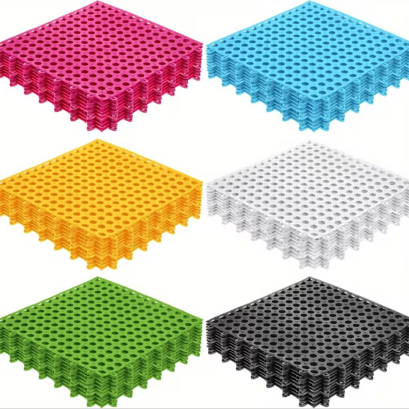 Interlocking Floor Tiles – Soft PVC Non-Slip Drainage Floor Mat for Bathroom, Pool, Patio & Balcony (Random color-Pack of 4)