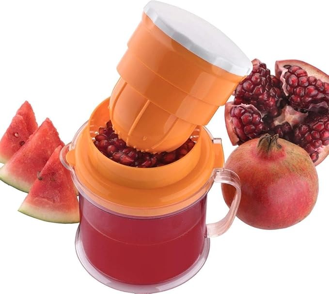 Manual Citrus Juicer with Container – Hand Press Orange & Lemon Juice Extractor with Filter and Pour Spout (Random Color)