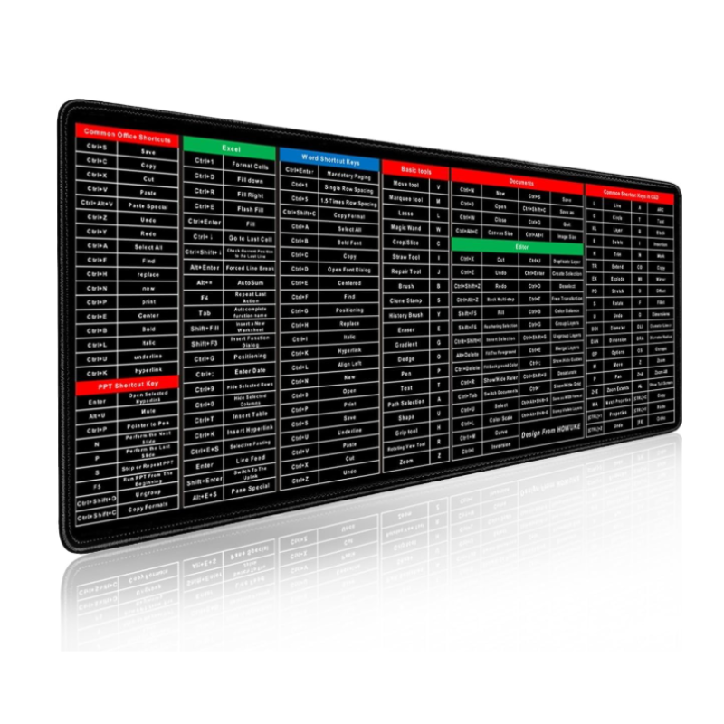 Keyboard Shortcut Key Mouse Pad – Excel & Office Software Shortcuts Extended Desk Mat (30 x 70 cm)