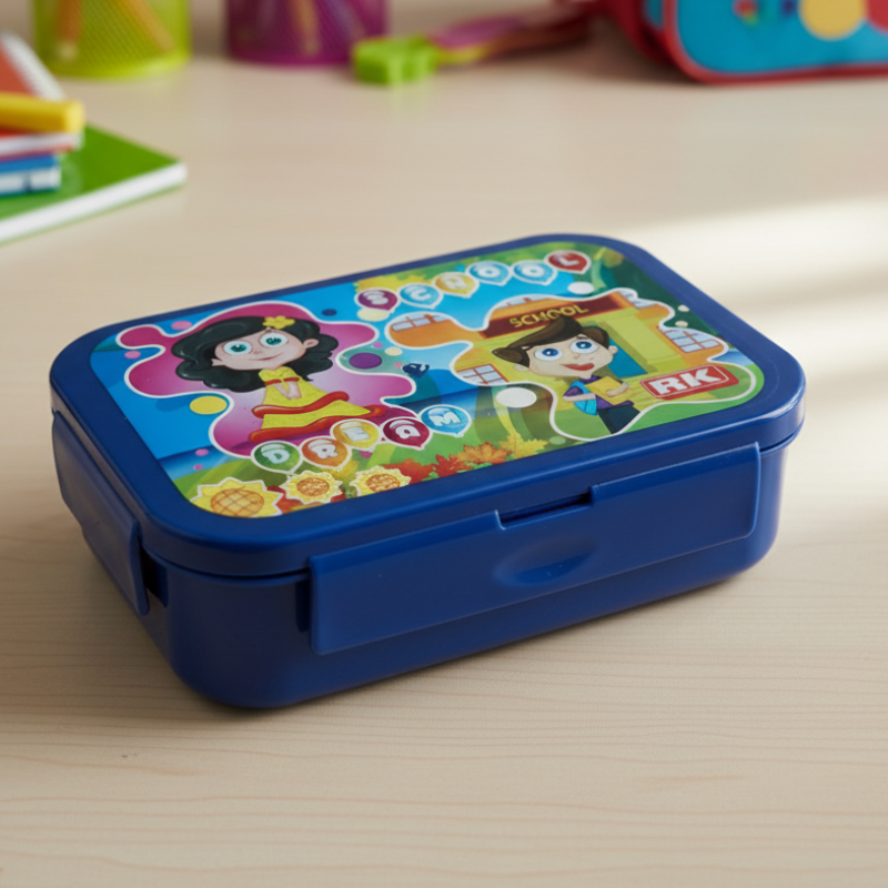 Kids Stainless Steel Lunch Box | Durable Inner Steel Tiffin with Plastic Outer | Easy Clean School Lunch Box (Random Color- Pack of 1)