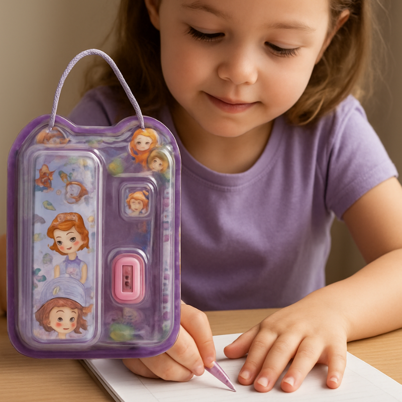 Kids Cartoon Stationery Set | Metal Pencil Box with 2 Pencils, Sharpener & Eraser | School Supply Kit for Boys & Girls