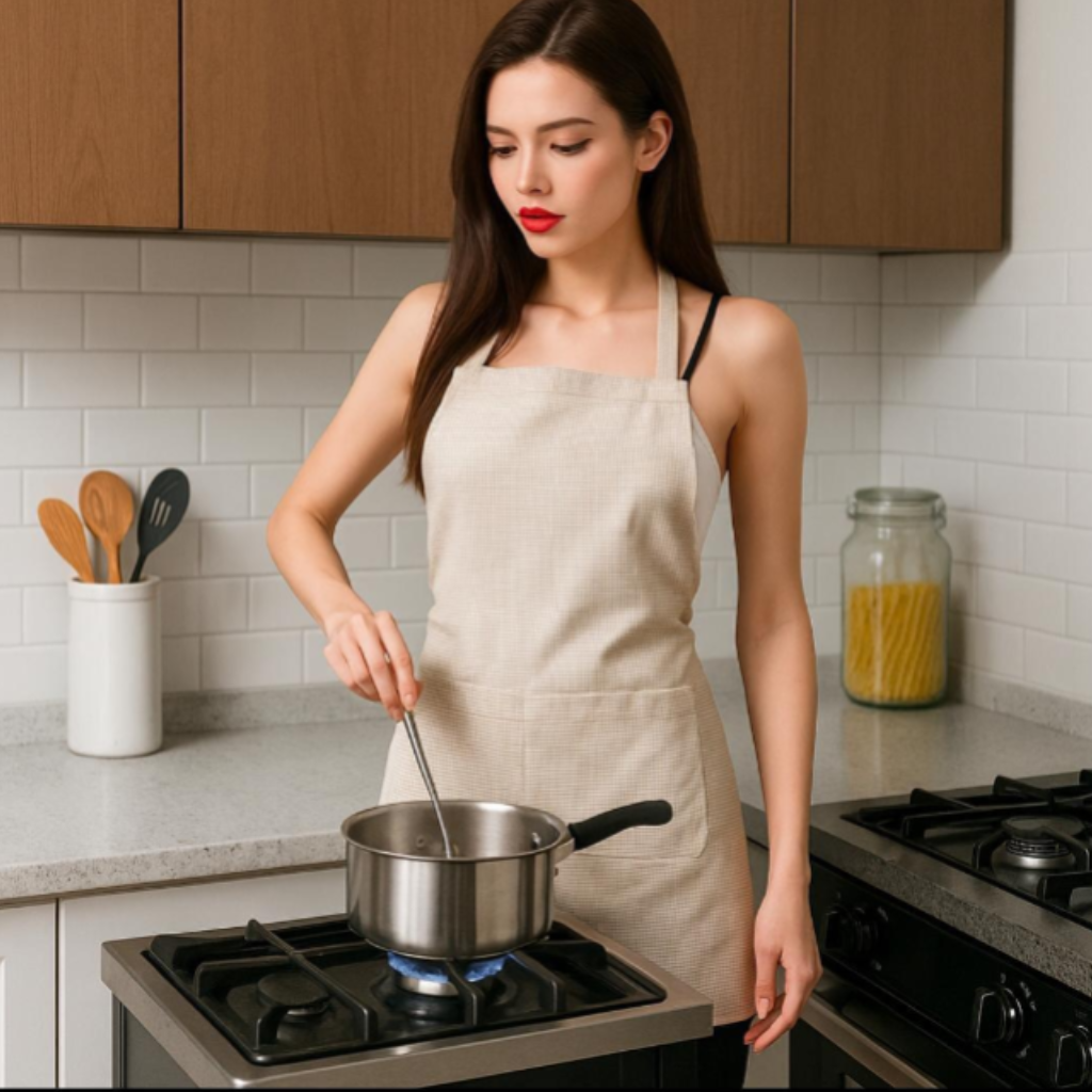 Square Check Print Apron – Stylish Kitchen Apron for Cooking & Baking