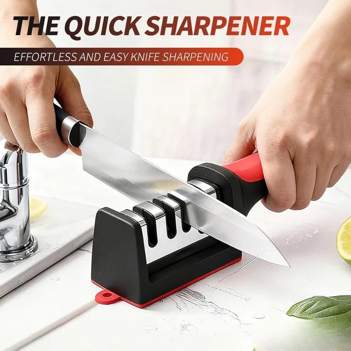 Manual 3 Stage Knife Sharpener Tool | 3-in-1 Kitchen Knife Sharpener | Easy Manual Knife Sharpening & Honing Tool for Home & Kitchen
