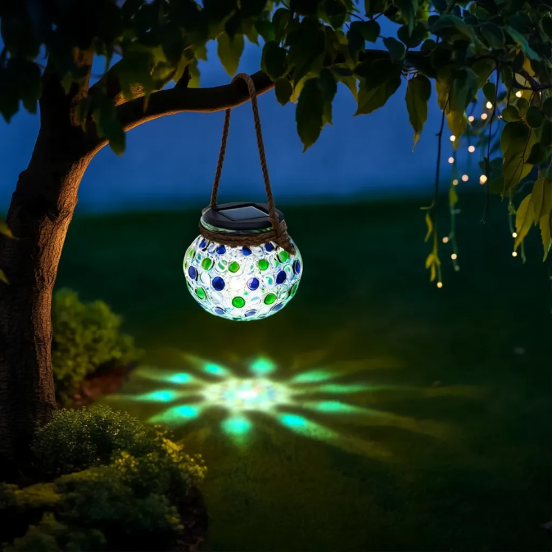 LED Solar Lanterns – Crackle Glass Ball Hanging Lights, Outdoor & Indoor Decorative Lighting (Pack of 2 Pcs )