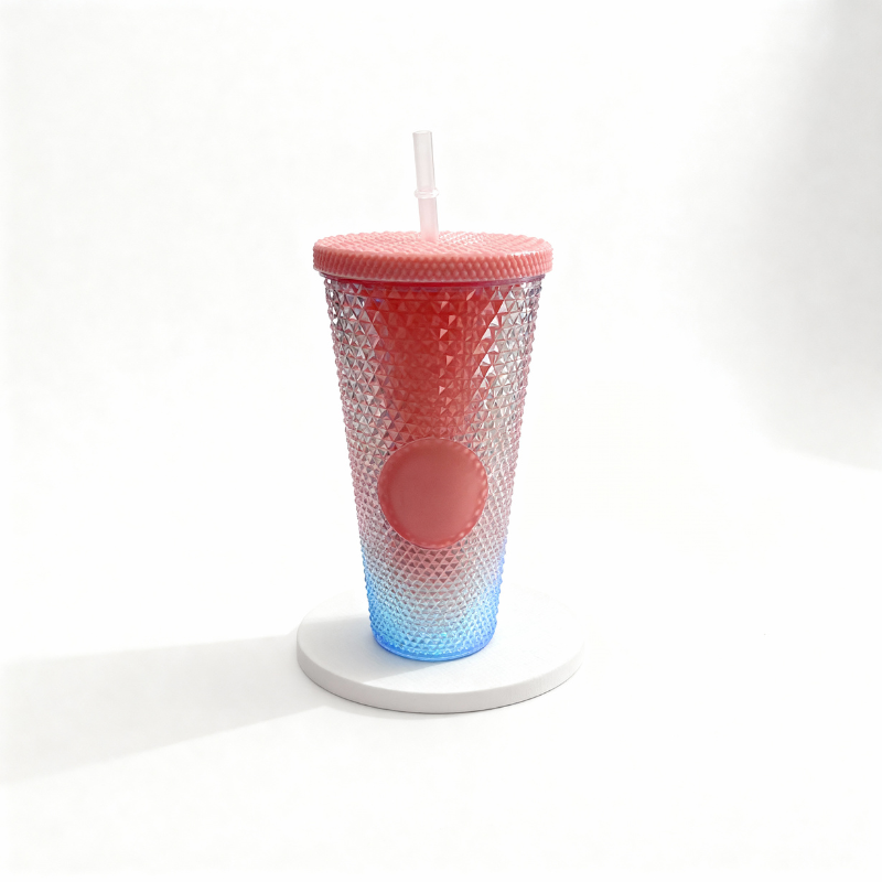 Diamond Cup Double-Layer Plastic Straw Cup with LED Light – 700 ml, Fun & Colorful Drinkware (Random Color- Pack of 1)
