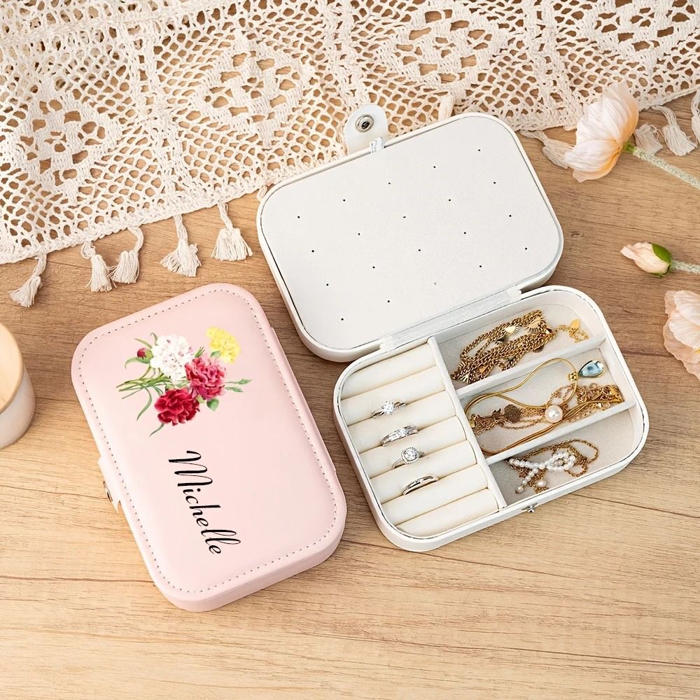 Customised Jewellery Box - Large Capacity Jewelry Box - Birthday Flower Print + Name