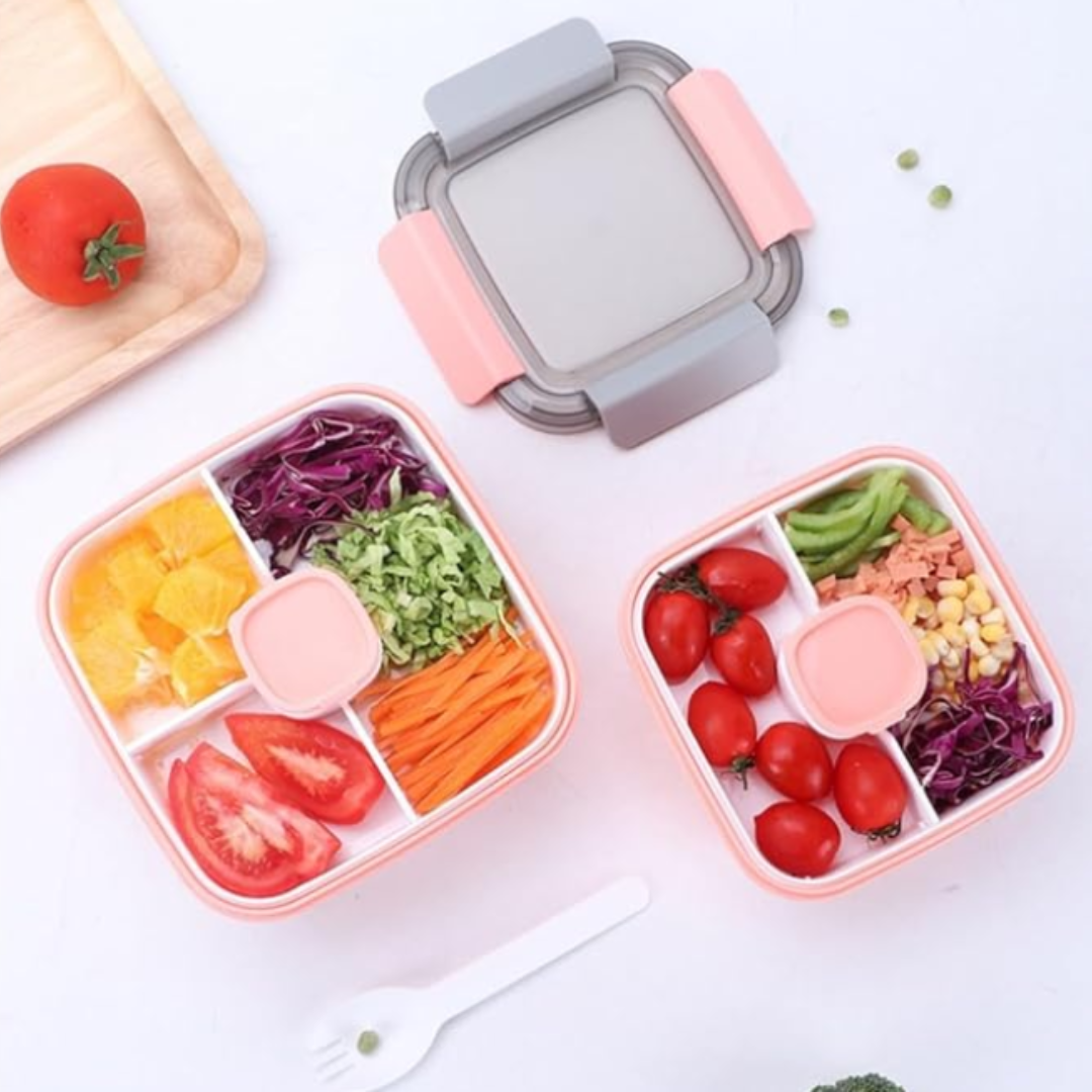 Anjani 3-Compartment Plastic Lunch Box – Leak-Proof Snack & Meal Box for Kids & Office Use (Random Color) (Pack of 1)