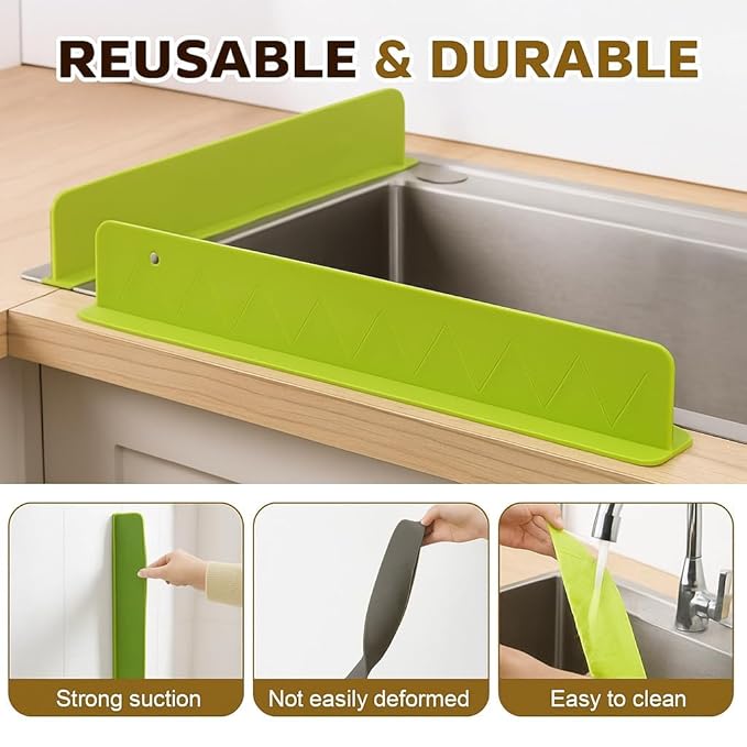 Kitchen Island Sink Backsplash Guard – Lightweight Silicone Water Baffle for Sink & Bathroom, Household Protective Splash Guard(Random color - Pack of 2)