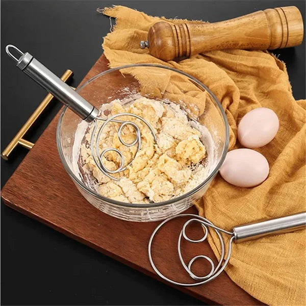 Stainless Steel Dough Whisk Mixer, Dutch Dough Whisk for Cooking, Blending, Whisking, Stirring, Pizza, Pastry, Cake Batter