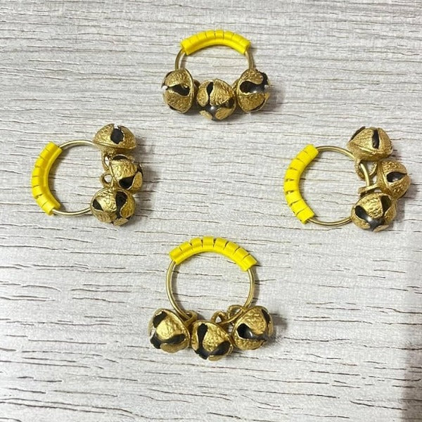 Brass Ghungroo Kadi Finger Bells for Pooja / Aarti - 1 Pair, Small Bells For Daily Aarti Anguthi