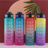 1000ml Motivational Water Bottle With Straw Time Marker, Leak-Proof Drink Bottle BPA Free Non-Toxic Tritan Material 1 Click Open for Running Gym, Garden Walk, School