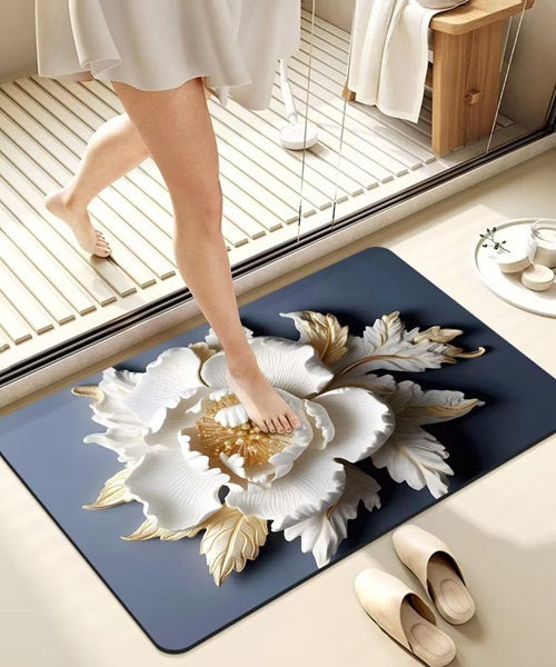 3D Flower Print Water Absorbent Bathroom Mat, Water Absorbent Non Slip Bath Mat, Quick Dry Mat for Bathroom, Door Mat for Home, Kitchen, Office