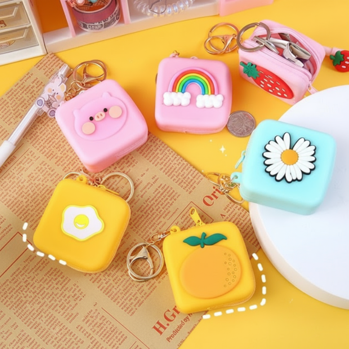 Mini Silicone Zipper Pouch – Compact Storage for Coins, Keys, Earphones & Accessories (Random color-Pack of 1 Pc)