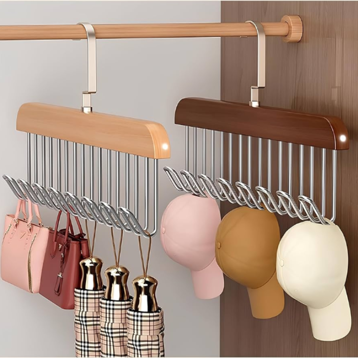 Multi-Use Wooden Hanger with 8 Hooks –  Wall Mounted Storage Organizer (Random color-Pack of 1 Pc)