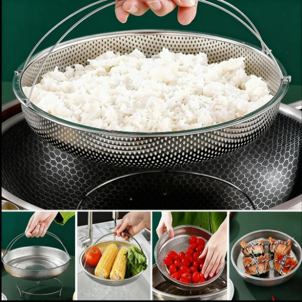 Multifunction Stainless Steel Steamer Drain Basket – Expandable Kitchen Strainer, Rinsing & Steaming Tool