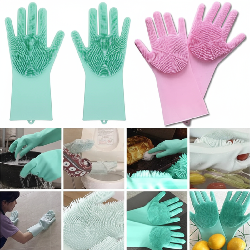 Multipurpose Silicone Scrubbing Hand Gloves for Dishwashing, Cleaning & Utensils – Heat Resistant & Reusable Gloves (Random color-Pack of 1)