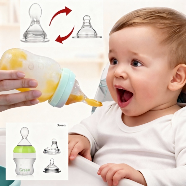 Mumlove 3-in-1 Silicone Baby Feeding Bottle – Spoon & Duckbill Sipper, 150ml (Random Color) (Pack of 1)
