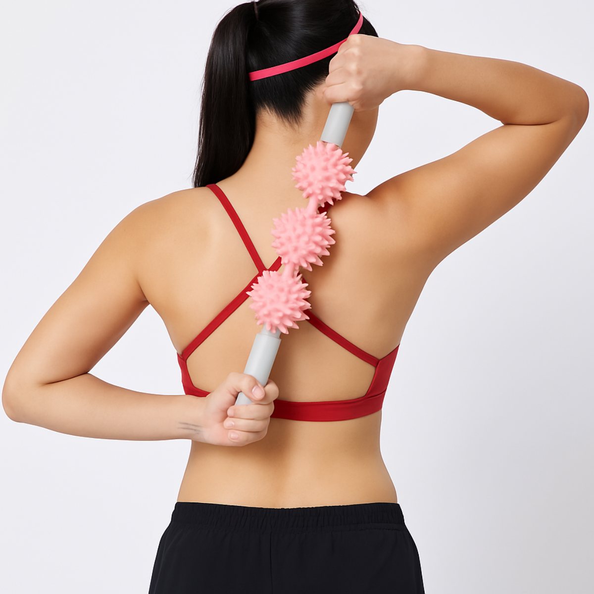 Fitness Massage Stick – Muscle Therapy Roller with 3 Spiky Balls | Deep Tissue Massager for Pain Relief & Recovery (Random color-Pack of 1)