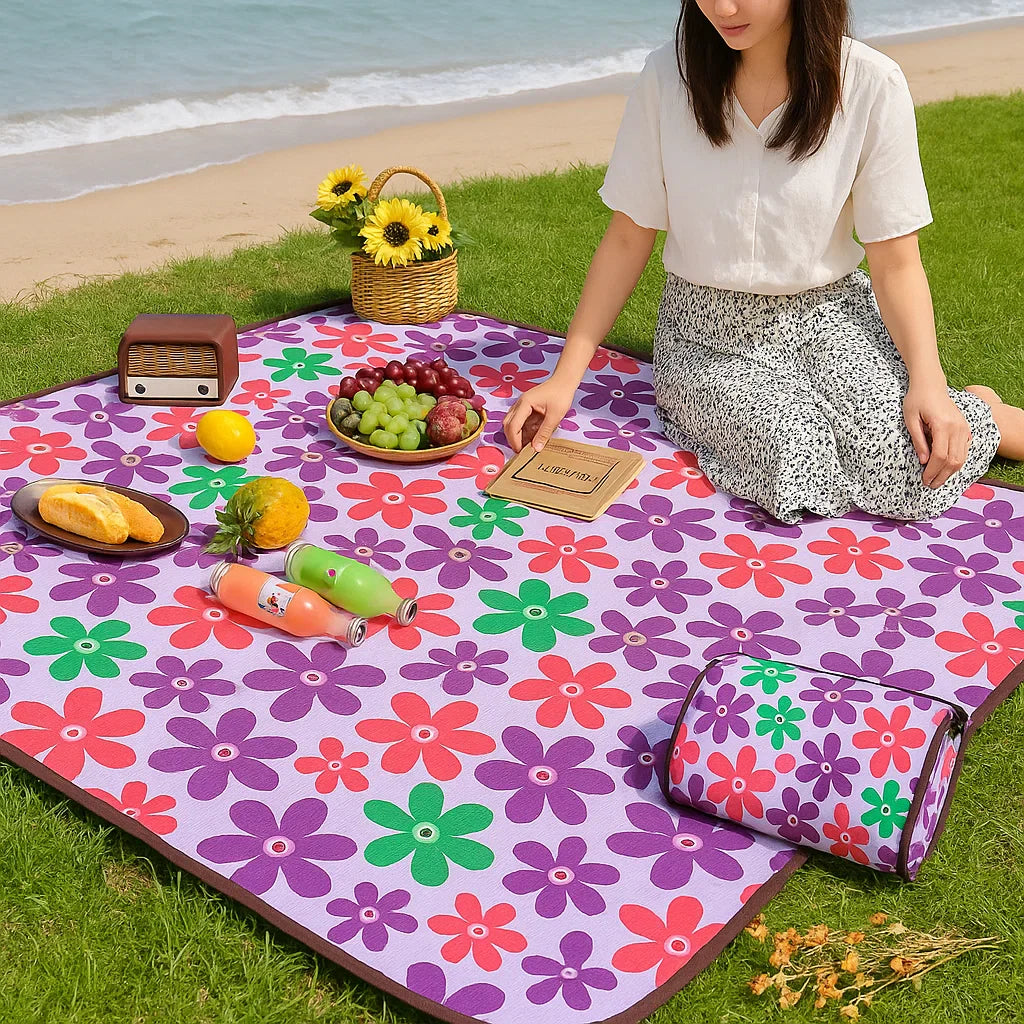 Portable Picnic Mat – Waterproof, Foldable & Easy to Carry, Family Outdoor Blanket - 135cm x 150cm (Random Print) (Pack of 1)
