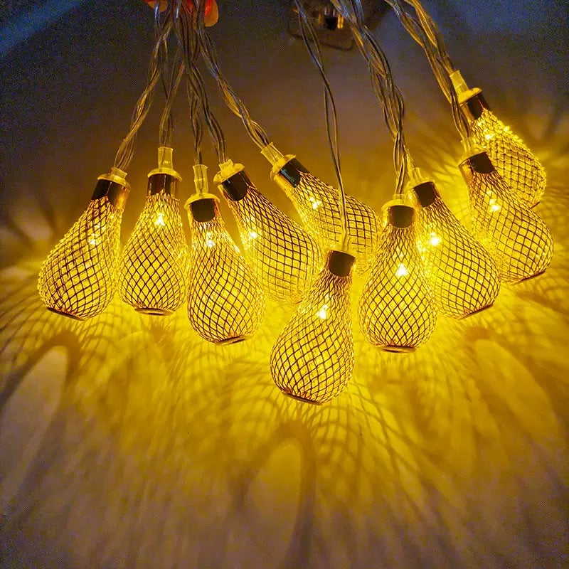 16 LED Golden Metal Rain Drop Copper Ball Shape LED Lights