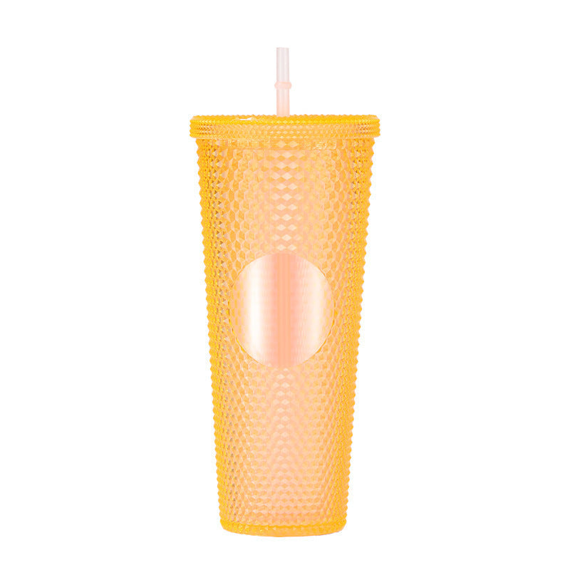 700 ml Diamond Transparent Plastic Water Cup with Straw Large Capacity Car Cup (Random Colors)