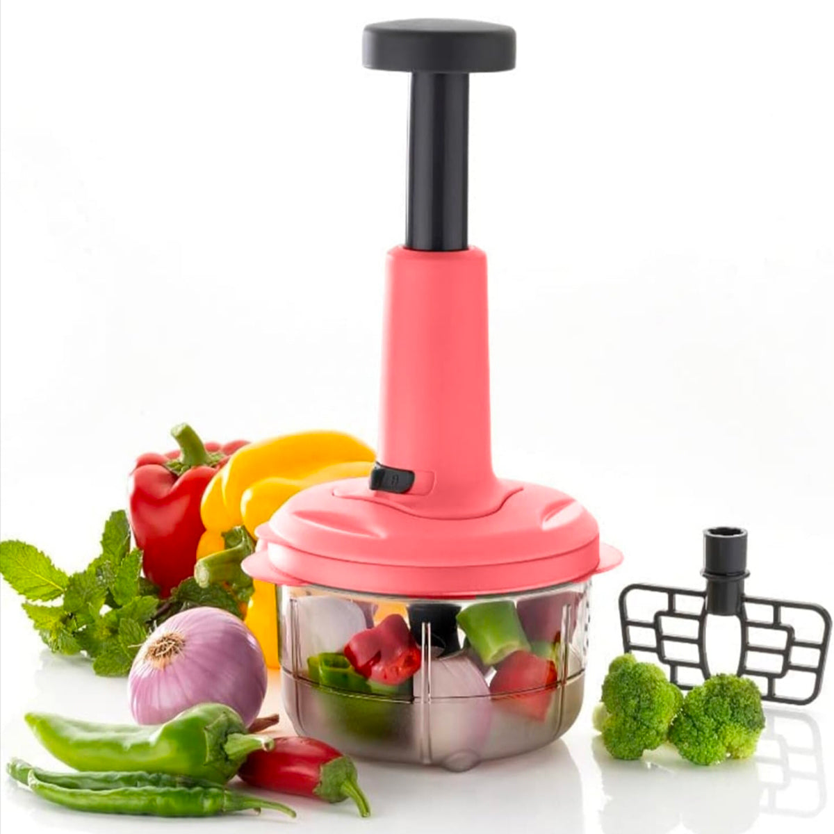 Hand Press Vegetable Chopper with Grinder Mixer – 800ml Manual Food Chopper with Steel Blades (Pack of 1)