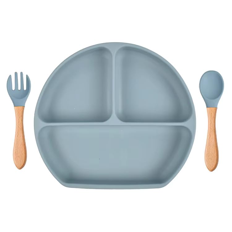 Suction Plates with Spoons for Baby & Toddler - 100% Food Grade Plate for Kids - Silicone Plates for Babies - Divided Plate for Kids