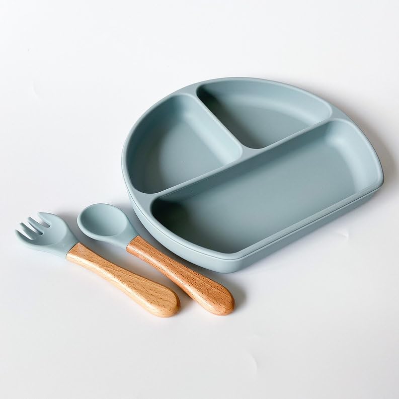 Suction Plates with Spoons for Baby & Toddler - 100% Food Grade Plate for Kids - Silicone Plates for Babies - Divided Plate for Kids