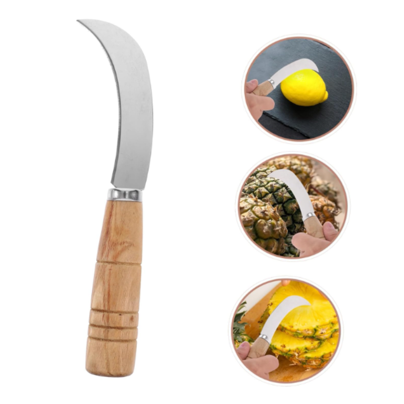 Stainless Steel Curved Vegetable & Fruit Knife – Sharp Cutting Blade with Comfortable Wooden Handle for Kitchen Use