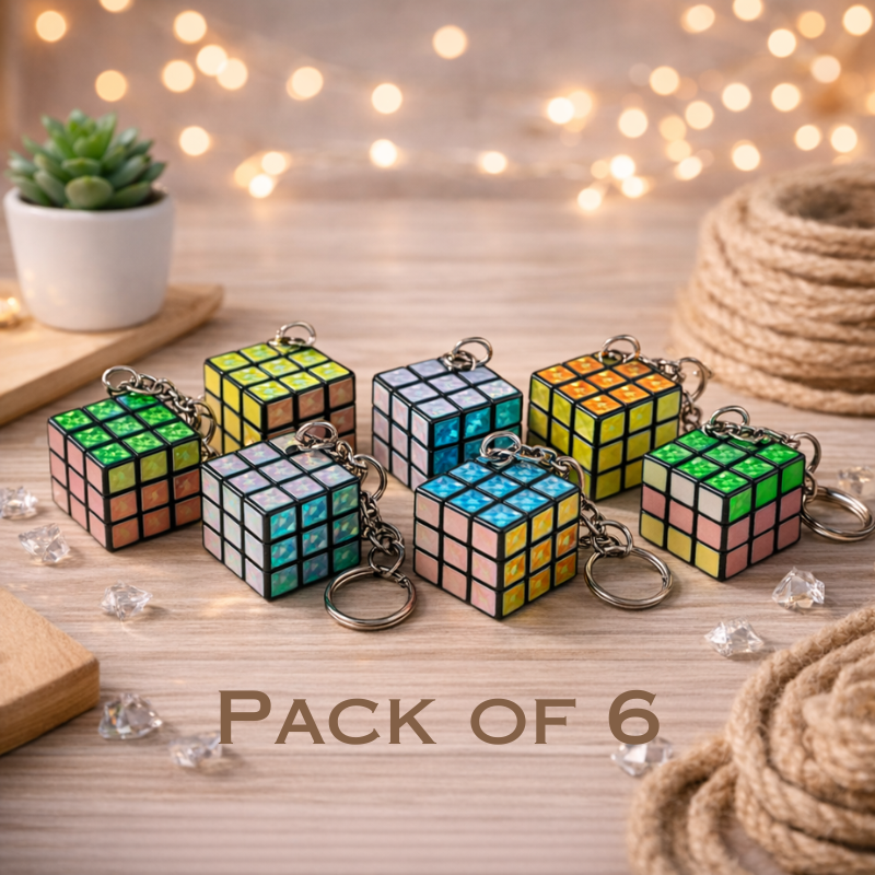 6 Pcs Miniature Rubik’s Cube Keychain – Puzzle Toy Key Ring for Kids & Adults