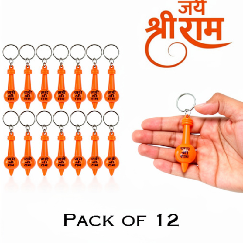 12 Pcs Jai Shri Ram Gada Keychain – Religious Hanuman Gada Key Ring Set