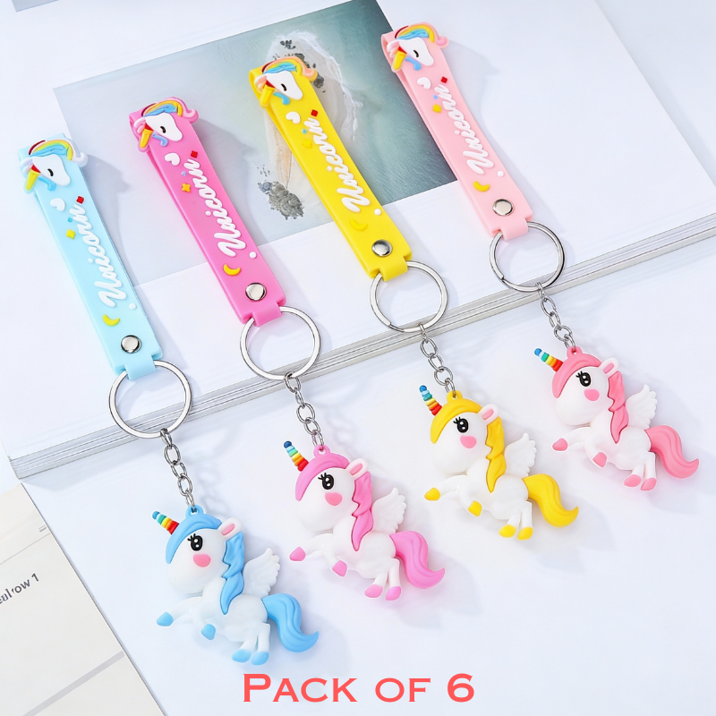 6 Pcs Unicorn Keychain with Strap – Cute Unicorn Bag Charm & Keyring with Hanging Strip for Kids & Girls(Random color)