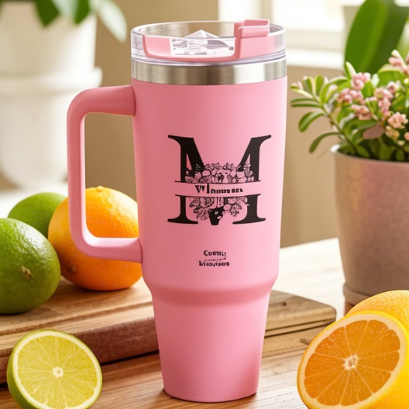 Personalized 1200ml Tumbler with Floral Initial & Name – Custom Stainless Steel Insulated Water Cup