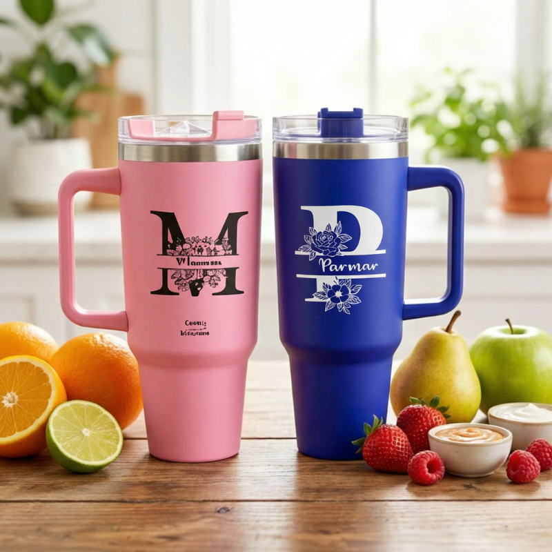 Personalized 1200ml Tumbler with Floral Initial & Name – Custom Stainless Steel Insulated Water Cup