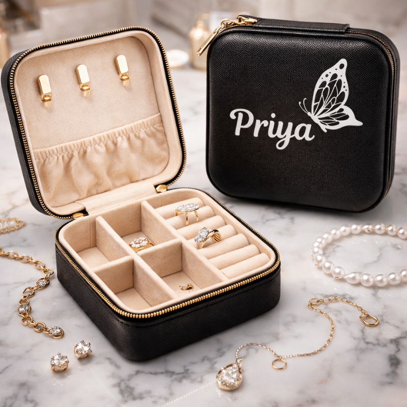 Personalized Butterfly Travel Jewelry Organizer with Name – Custom Compact Jewelry Box Case | Aesthetic Gift for Women & Girls