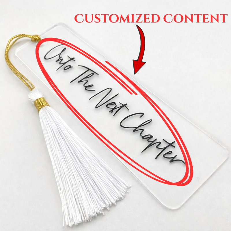 Personalized Clear Acrylic Bookmark with Custom Text & Cream Silk Tassel – Elegant Transparent Book Marker Gift for Readers