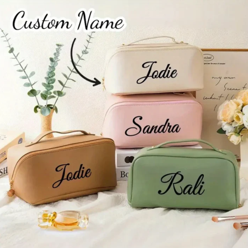 Personalized Elegant Cosmetic Travel Organizer – Custom Name Makeup Pouch