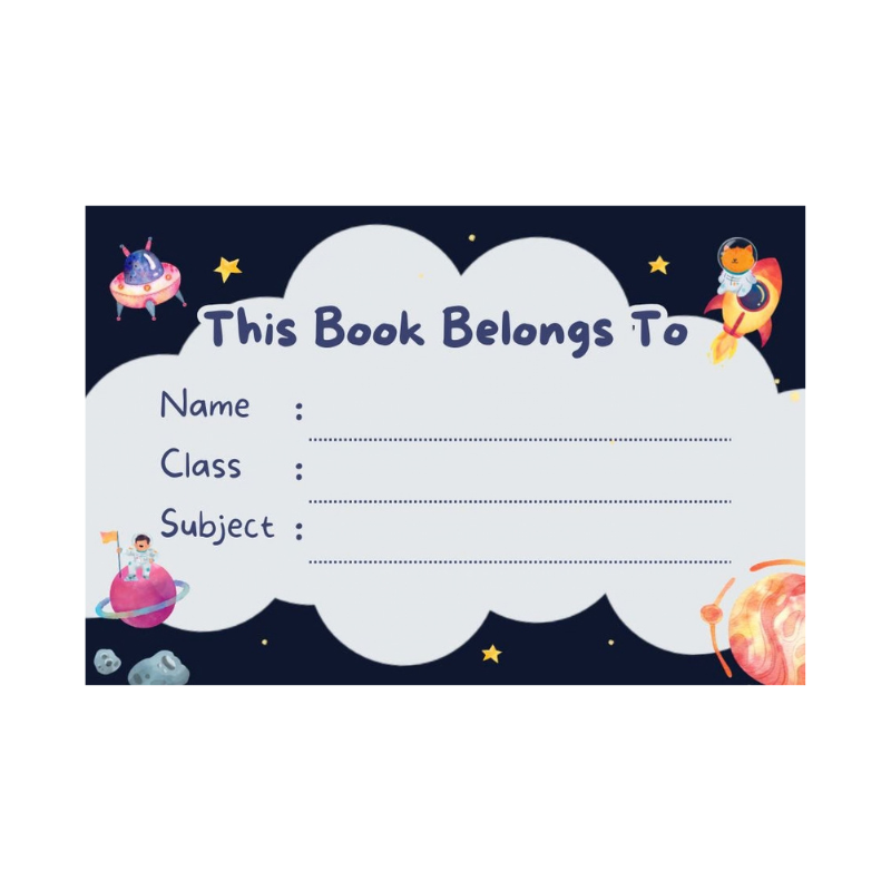 Personalized Name Labels for Kids – 24 School Book Stickers | Cute Space Theme with Rockets & Stars