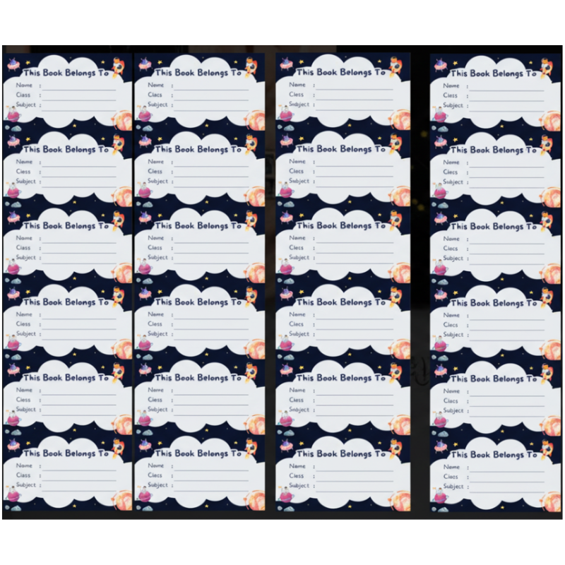 Personalized Name Labels for Kids – 24 School Book Stickers | Cute Space Theme with Rockets & Stars