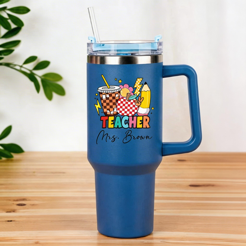 Personalized Teacher Tumbler with Handle – Custom Name Gift | “It Takes a Big Heart to Teach Little Minds” Appreciation Cup