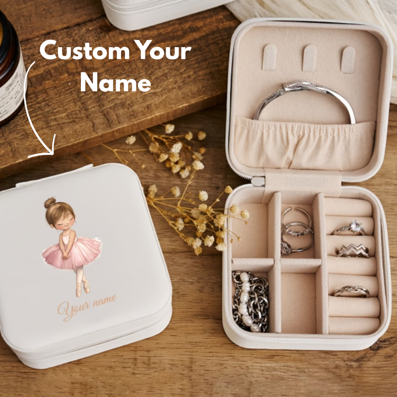 Personalized Ballet Dancer Travel Jewelry Box – Custom Name Jewelry Organizer for Girls